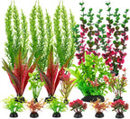 18-Piece Artificial Aquarium Plants Decorations – Large Set with Red & Green Foliage, Fish Tank Decor for Betta, Goldfish, Freshwater & Saltwater Tanks, Weighted Bases