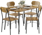 VECELO Dining Table Set for 4, 5-Piece Kitchen Table with 4 Chairs, MDF Board Tabletop with Metal Frame for Small Space, Compact Dinette, Breakfast Nook, Brown
