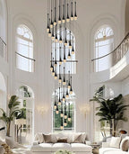 H150'' High Ceiling Chandeliers for Entryway 36-Lights Black Spiral Crystal Chandelier Modern Raindrop Chandeliers for Villa Staircase,Hanging Light Fixtures for High Ceiling