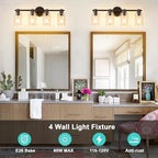 Bathroom Light Fixtures Wall Sconce Light with Clear Glass Oil Rubbed Bronze 4 Lights Bathroom Lighting Over Mirror Vanity Lights for Living Room,Bedroom,Restroom,Hallway E26 Base