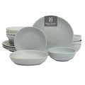 Gibson Elite Zion Mist 16 Piece Stoneware Reactive Glaze (Service for 4) Ceramic Plates and Bowls Modern Organic Dinnerware Set - Blue