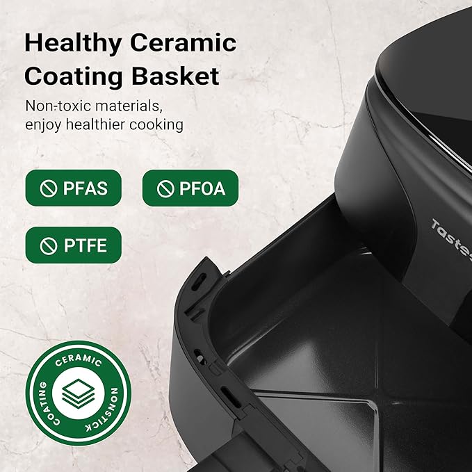 Tastee Ceramic Air Fryer, 8-in-1 Compact 5.5QT AirFryers, 450°F Digital Airfryer Dehydrator with Smart Probe, 24 Presets One-touch Cooking, In-app Recipes with Window, Dishwasher-safe & Non-stick
