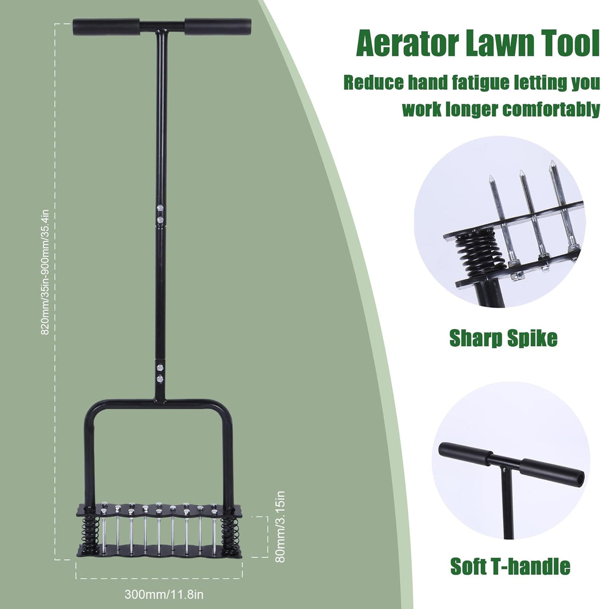 Lawn Aerator Tool, Manual Lawn Aerators with 14 Iron Spikes, Spring-Loaded Design Lawn Air Aerator Tool, Metal Manual Push Aerator, Lawn Tool for Loosening Soil Aerating Patio, Yard