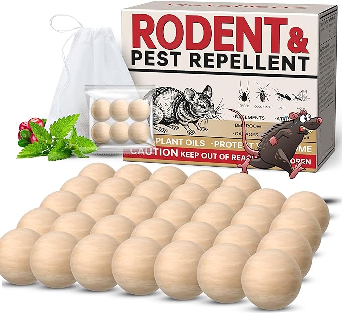 Rodent Repellent Indoor 34 Balls – Natural Peppermint Mouse Repellent, Mice Repellent Deterrent for Outdoor Use, Rodent Repellent Indoor for Home, Garage, Car & RV