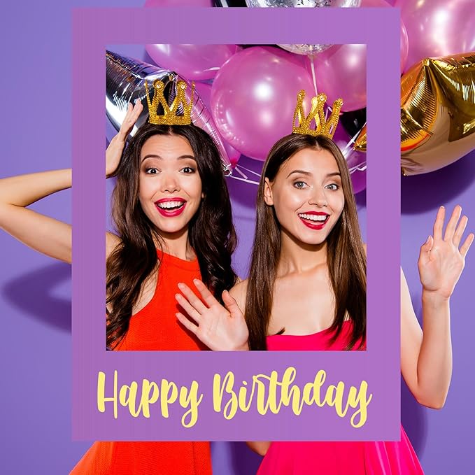 32 x 24 Inch Large Photo Booth Props Picture Frame Happy Birthday Party Frame DIY Cutouts Photo Booth Props Selfie for Party Supplies Favors(Purple Gold,Happy Birthday)
