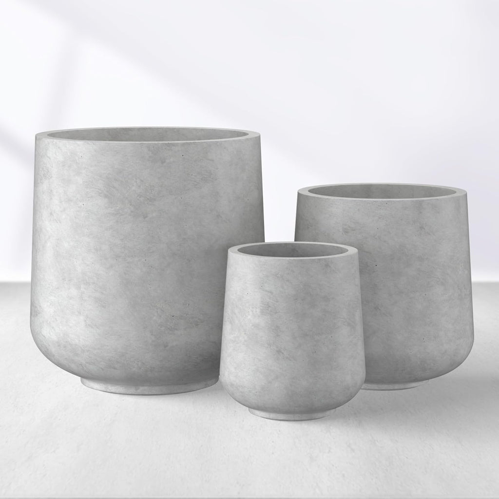 Kante 15.3"+11.6"+8.2" Dia Round Concrete Planter, Large Outdoor Indoor Planter Pots Containers with Drainage Holes and Rubber Plug for Home Garden Patio, Gray Concrete