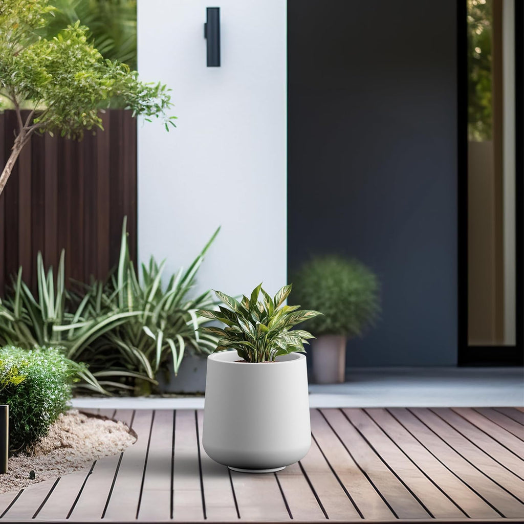 Kante 15.3-Inch Dia Round Concrete Planter, Large Plant Pot with Drainage Hole and Rubber Plug for Indoor Outdoor Use – Home, Garden, or Patio, Pure White