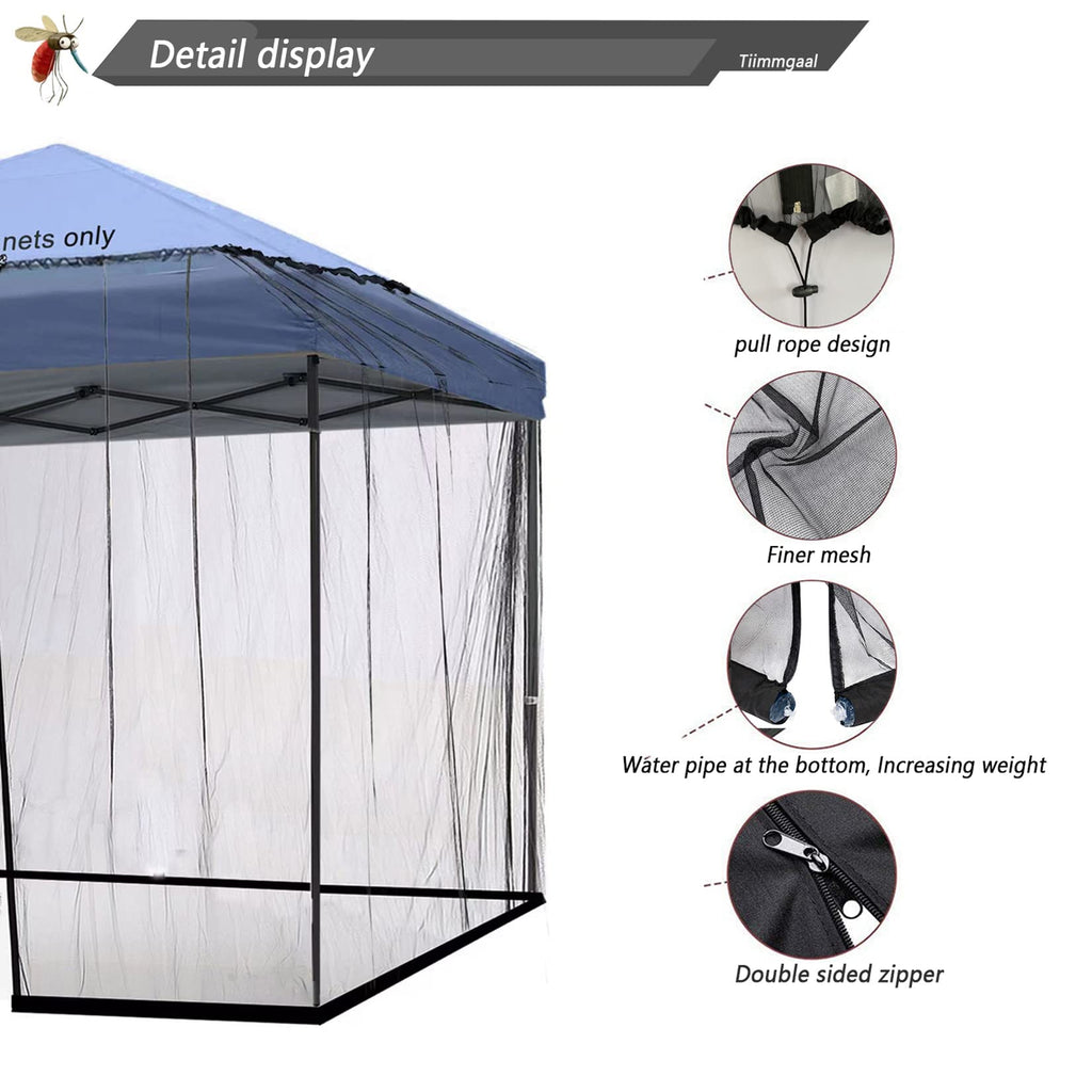 10x10 Mosquito Netting for Patio Canopy Tent/Pop Up Canopy Tent,Double Door Side Screen Easy Installation Black（Only Mosquito Net No Frame） (Around 10x10FT)