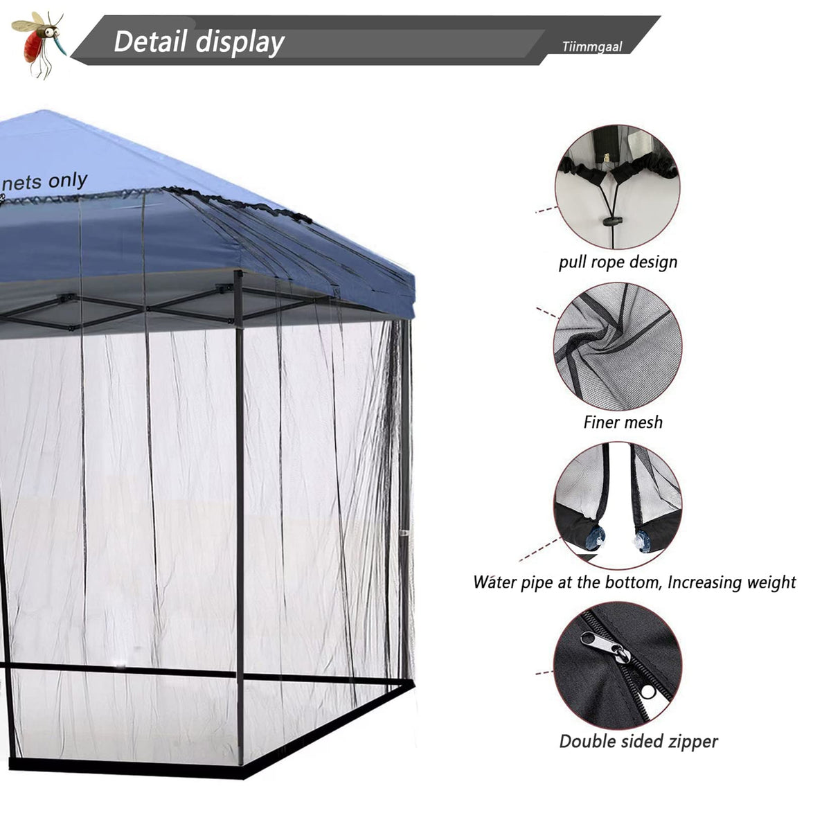 10x10 Mosquito Netting for Patio Canopy Tent/Pop Up Canopy Tent,Double Door Side Screen Easy Installation Black（Only Mosquito Net No Frame） (Around 10x10FT)