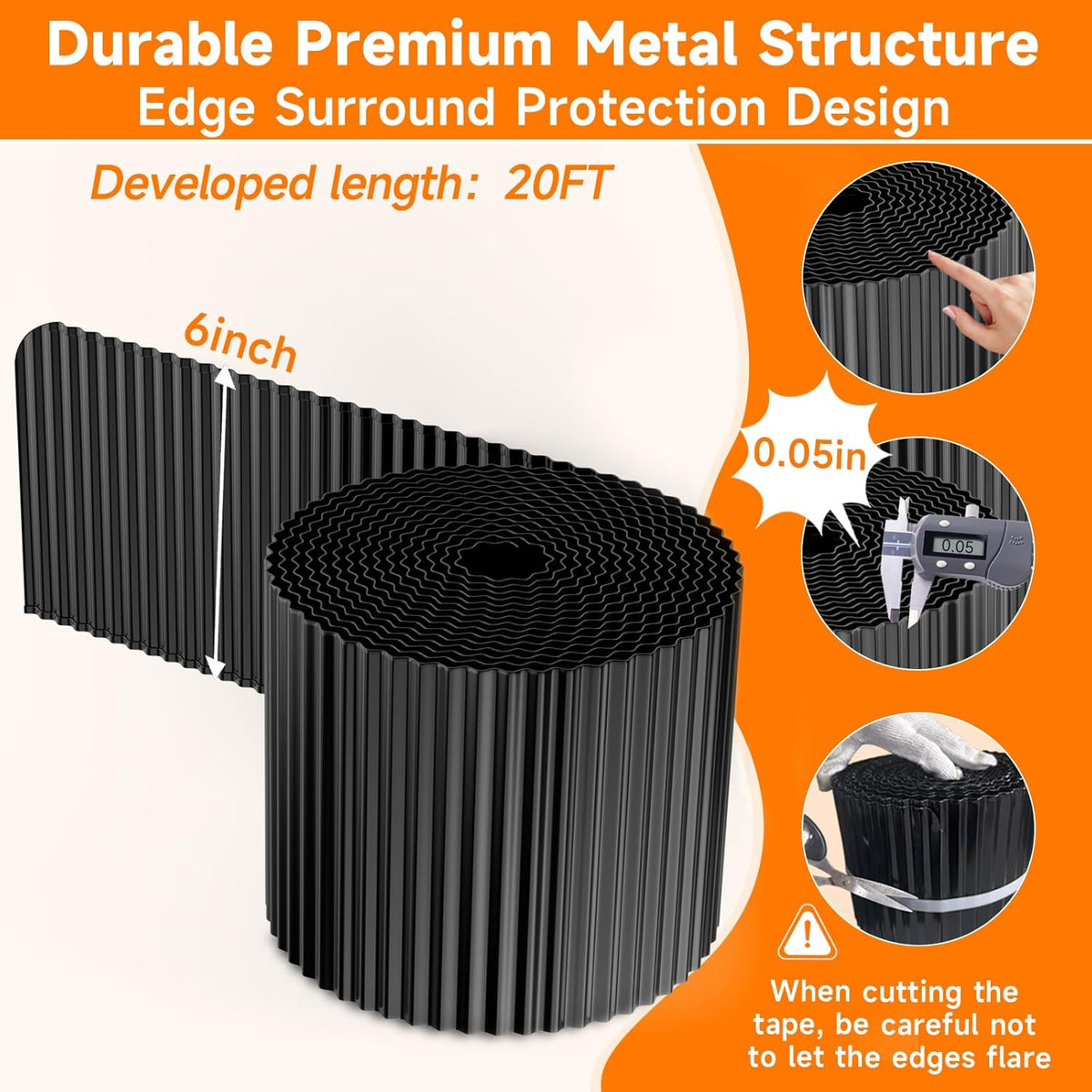 Corrugated Garden Edging,6"×20Ft Galvanized Steel Landscape Edging & Lawn Edging Border,Metal Garden Border for Flower Beds,Garden,Lawn,Raised Beds & Tree Surrounds(Black)