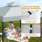 10x10 Gazebo Replacement Canopy, Double Tiered Canopy Cover Top with Ventilation, Heavy Duty 300D Polyester Waterproof Outdoor Gazebo Roof for Patio Garden Yard (Grey, Flat Edge)