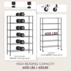 BestOffice 18x48x77 Storage Shelves Commercial Heavy Duty Metal Shelves Garage Organizer Wire Rack Shelving Storage Unit Shelf Adjustable Utility 6000 LBS Capacity,Black