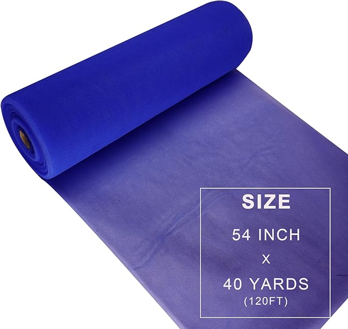 Royal Blue Tulle Fabric Roll Spool Bolt (54 Inch by 40 Yards) Large Tulle Wedding Party Decoration, Tutu Skirt, Table Runner, Gift Wrapping, Bridal Shower, Soft & Drape (Royal Blue)