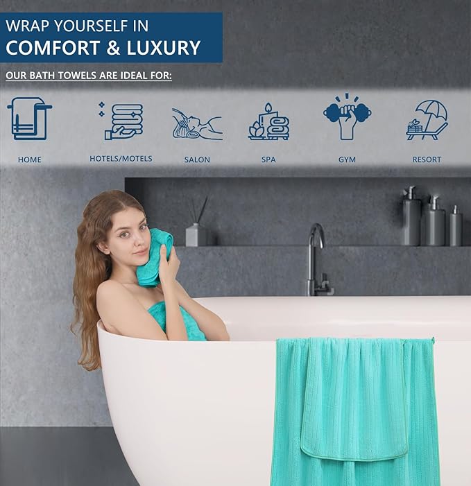 18 Piece Bath Towels Set,Ultra Soft Family Bathroom Towel Set with Hanging Loops-6 Bath Towels,6 Hand Towels,6 Washcloths,Highly Absorbent Quick Dry Shower Towel for Bathroom,Hotel,Spa-Teal Towel Set