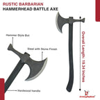 Armory Replicas™ Rustic Barbarian Hammerhead Battle Axe – 22.5" Steel Blade with Stone Finish & Wooden Handle – Versatile Tool for Camping, Outdoor Tasks