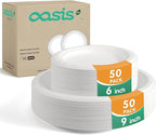 100-Pack Compostable Paper Plates Set – Includes 6" & 9" Heavy-Duty Sugarcane Plates (50 Each) – Eco-Friendly Disposable Plates for Meals, Snacks, and Parties-Natural (White)