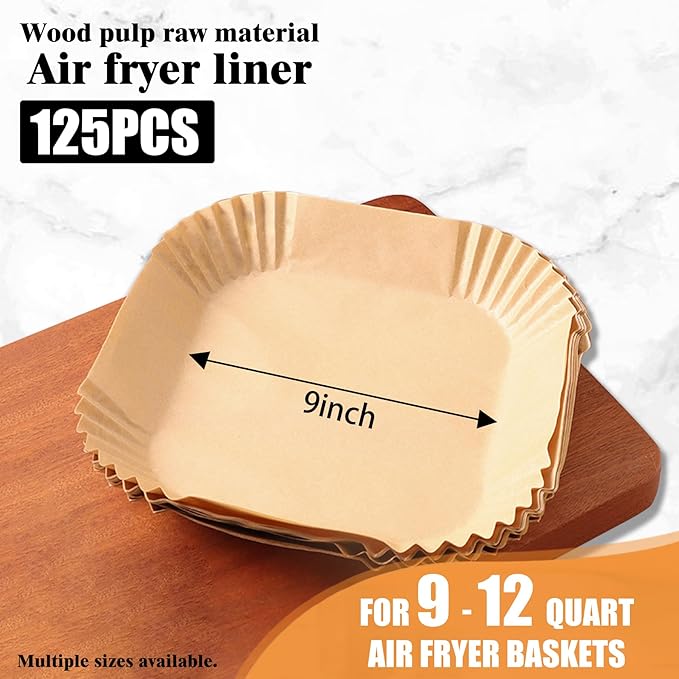 Air Fryer Disposable Paper Liners, 125 Pcs Parchment Cooking Non-Stick Liner for Airfryer, Microwave Oven, Frying Pan, 9 Inch Oil-proof Air Fryers Filters Sheets for 9 10 11 12 Qt Baking Basket