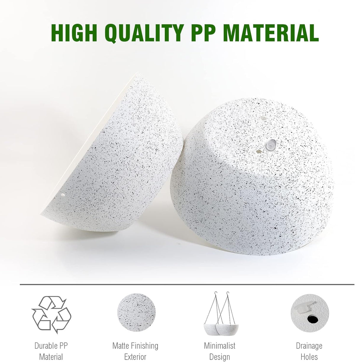 WOUSIWER 13 inch 2Pack Large Hanging Planters for Outdoor Indoor Plants with Drainage Holes and Chain, Round Hanging Flower Pots for Garden Home Porch Decor, White Speckles
