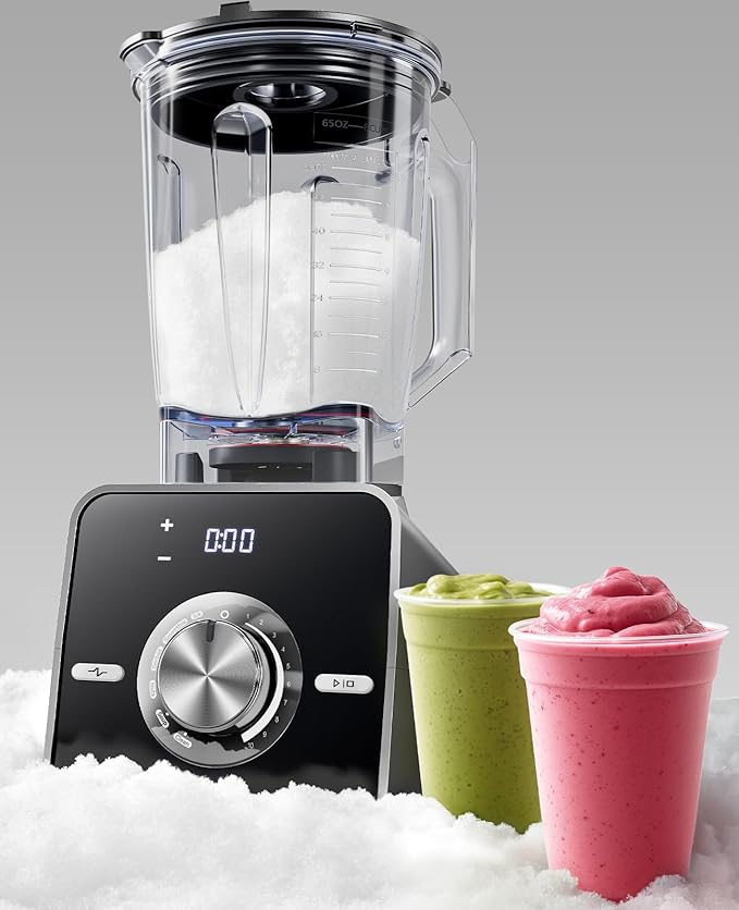 Home Blender, 1400W High-Speed Blender for Ice Crushing Power, Stainless Steel Blades, Kitchen Timer, 10 Speeds, 6 Programs for Smoothies, Frozen Drinks, Self-Cleaning, 64oz Bulk Production