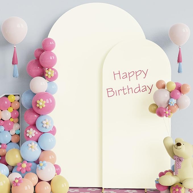 Fomcet Set of 2 Wedding Arch Cover 6FT, 7.2FT Ivory 2-Sided Round Top Spandex Arch Backdrop Cover Fitted Fabric for Birthday Party Baby Shower Wedding Arch Stand Decoration
