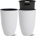 WORTH Garden 2-Pack 21" H. White Tall Planters with Inside Pots - 14'' Dia Plastic Large Round Plant Tree Pots - Decorative Imitation Stone Finish for Indoor Outdoor Front Porch Container Patio