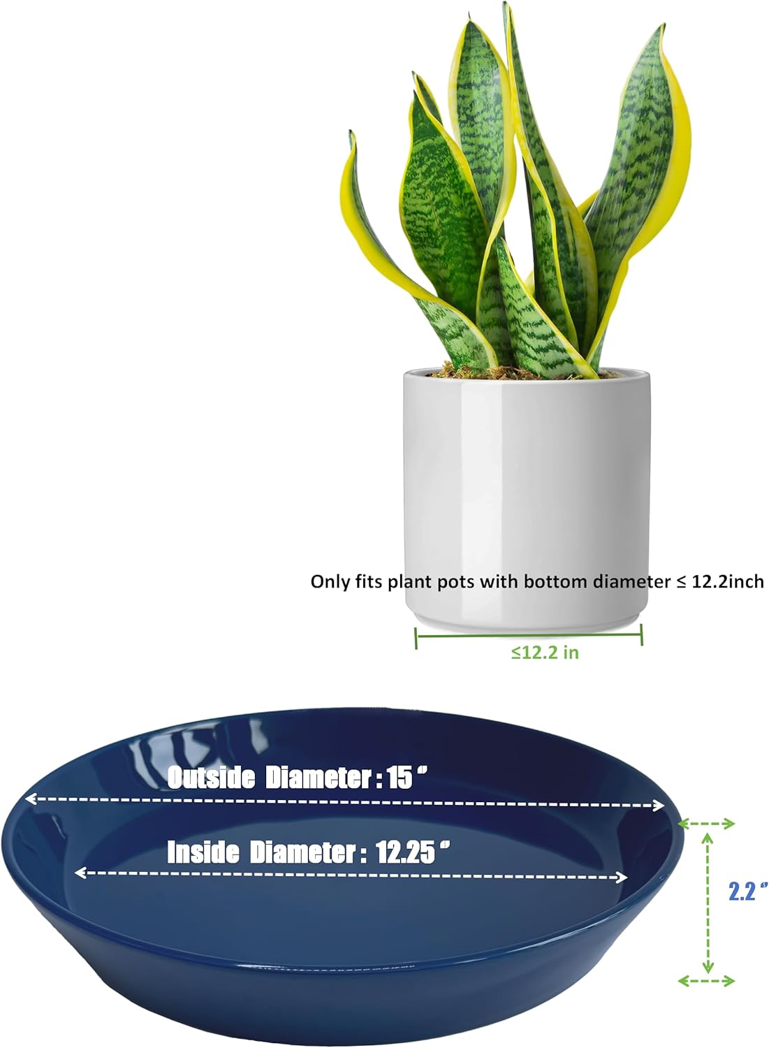 14 Inch Plant Saucer Tray 4 5 6 8 10 12 14 15 Inch Ceramic Plant Saucers for Indoors Outdoor, Drainage Drip Water Trays for Planter Pots Flower, Glazed Pot Saucers Trays (15 Inch)