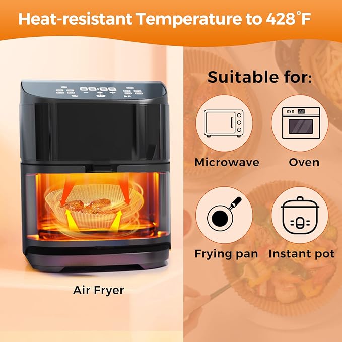 Air Fryer Liners Disposable - 150Pcs 8In Round Parchment Paper for Air Fryer Non-Stick Airfryer Basket Liners for Steamer Microwave Oven
