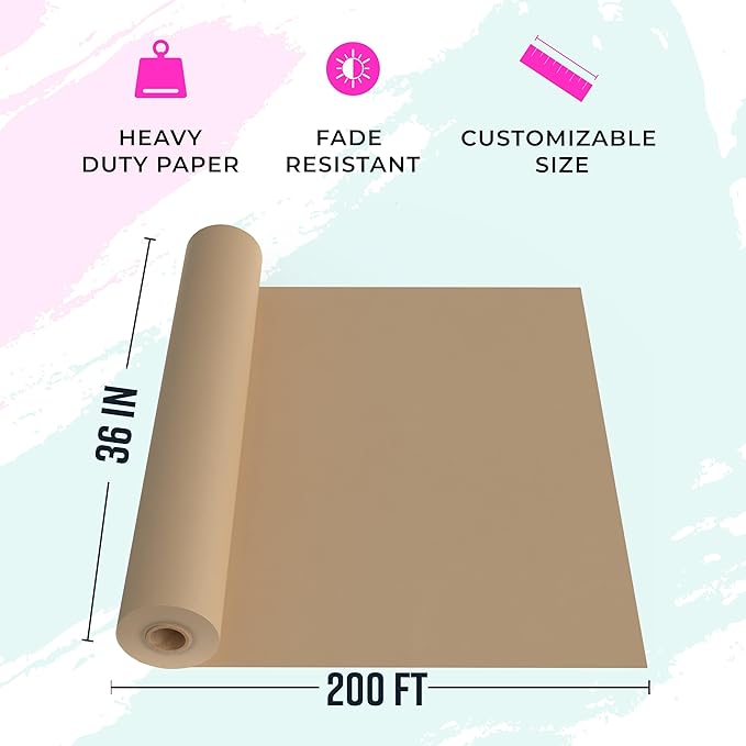 Large Brown Kraft Paper Roll - 36" x 2400" (200’) - Made in USA - Ideal for Gift Wrapping, Packing, Moving, Postal, Shipping, Parcel, Wall Art, Crafts, Bulletin Boards, Floor Cover or Table Runner