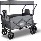 TMZ Collapsible Foldable Wagon Cart with Quick-Release Wheels and 2 Seats, Heavy Duty Wagon 265LBS Load Capacity for Camping Garden Shopping (Grey)