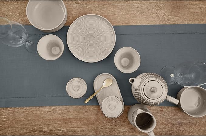 Solino Home Linen Hemstitch Table Runner 60 Inches - 100% Pure Linen Dark Grey Table Runner 14 x 60 Inch Ideal for Dresser and Coffee Tables - Classic Hemstitch - Thanksgiving