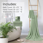 8-Piece Green Bath Towels Set,2 Oversized Large Bath Towels Sheet,2 Hand Towels and 4 Washcloths - 600 GSM Soft Luxury Towel Set,Highly Absorbent Quick Dry Towel Collection for Bathroom,Hotel and Spa