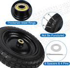 13 Inch Flat Free Wheels Tires 4.00-6 Solid Replacement with Universal 5/8" Axle Bore Hole, 8 Spacers and 4 Pins, for Wheelbarrow, Garden Wagon, Hand Truck, Trolley, Lawn Mower, 2 Pack