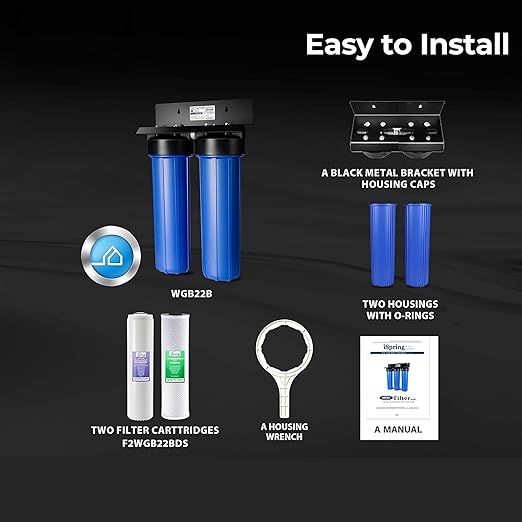 iSpring Whole House Water Filter System, Reduces Scale, Corrosion, Chlorine, Taste, Odor, 2-Stage Water Descaler and Water Filter, Model: WGB22B-DS