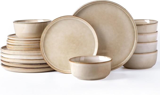 AmorArc Stoneware Dinnerware Sets,Round Reactive Glaze Ceramic Plates and Bowls Set,Highly Scratch Resistant | Dishwasher & Microwave Safe Dishes,Service for 6 (18pc)