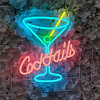Cocktail Neon Sign, 11" x 13.7" Multicolor Acrylic Wall Mount, Tabletop, Hanging Chain LED Sign for Home Bar Decor