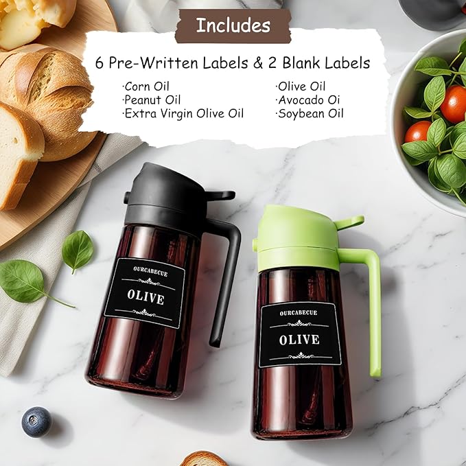 16oz Oil Dispenser Bottle for Kitchen - 2 in 1 Olive Oil Dispenser and Oil Sprayer - 470ml Olive Oil Bottle - Oil Sprayer for Cooking, Kitchen, Salad, Barbecue Black (Wine red with green lid)
