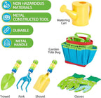 FITNATE Green Kids Garden Tools Set,6 PCS Gardening Tools for Kids Including Watering Can, Shovel, Rake, Fork, Children Gardening Gloves and Garden Tote Bag, All in One Set