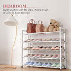 Bumusty 5-Tier Expandable Shoe Rack for Closet, 18“-33” Adjustable Shoe Rack for Small Space, Small Shoe Organizer for Front Door, Sturdy Metal (White)
