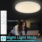 24 Inch Led Ceiling Light Fixture, Ultra Thin Flush Mount, Dimmable with Remote Control, 56W, 5600 Lumen, Modern, Round, White, for Kitchen, Dining Room, Bedroom, Living Room, Home Office