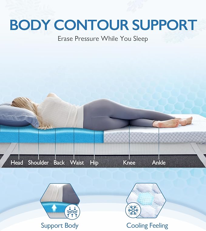 SINWEEK 1.5 Inch Full Size Cooling Memory Foam Mattress Topper for Pressure Relief, Thick Bed Mattress Pad with Cooling Soft Cover and Adjustable Straps, CertiPUR-US Certified