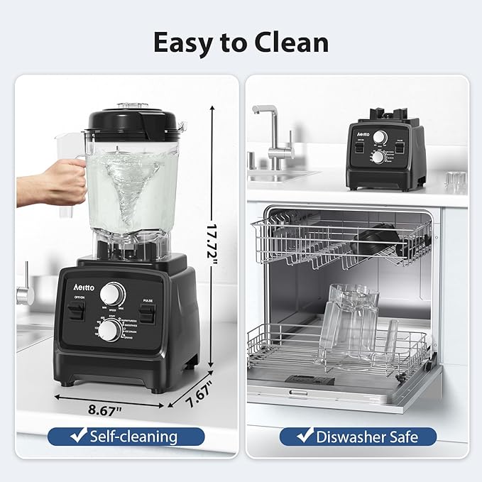 Aeitto Blenders for Kitchen, 68Oz. Large Capacity, 2-in-1 Blender & Grinder Combo, BPA-Free Countertop Professional Blender for Smoothies, Ice Crush, Frozen Drinks, Black