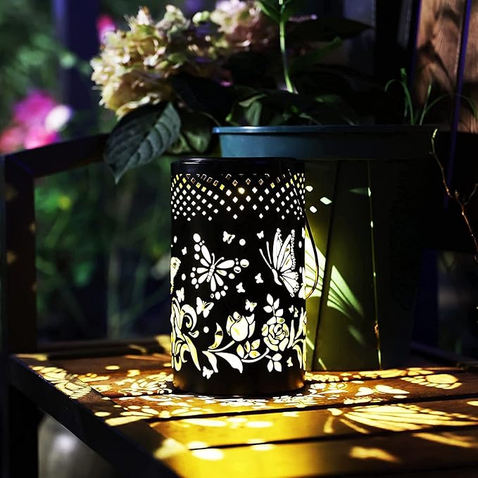 Solar Lanterns Outdoor Waterproof Butterfly Garden Decor Gifts for Women Mom Grandma Hanging Solar Lights Metal Decoration Outside for Yard, Patio, Backyard, Porch