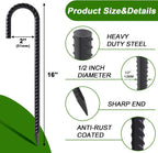 AAGUT Rebar Stakes 16 Inch 16 Pack 1/2" Heavy Duty J Hook Ground Spikes, Tent Stakes Chain Link Fence Metal Steel Anchors for Outdoor Decorations, Inflatables, Trampoline, Canopy, Swing Set