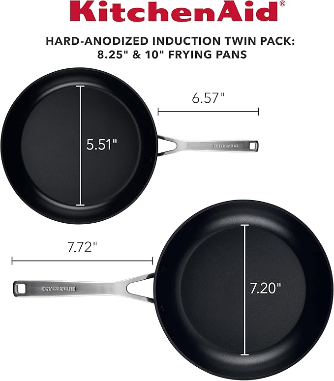 KitchenAid Hard Anodized Induction Nonstick Frying Pan Set/Skillets, 8.25 Inch and 10 Inch, Matte Black