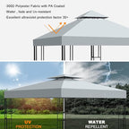 10x10 Gazebo Replacement Canopy, Double Tiered Canopy Cover Top with Ventilation, Heavy Duty 300D Polyester Waterproof Outdoor Gazebo Roof for Patio Garden Yard (Grey, Flat Edge)