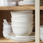 Large Salad Bowls Set of 4, 60oz White Serving Bowls Deep Deep Embossed Ceramic Mixing Bowl for Soup Kitchen, Eating, Ramen, Pasta, Dishwasher & Microwave Safe 8 inch (Auspicious Clouds)