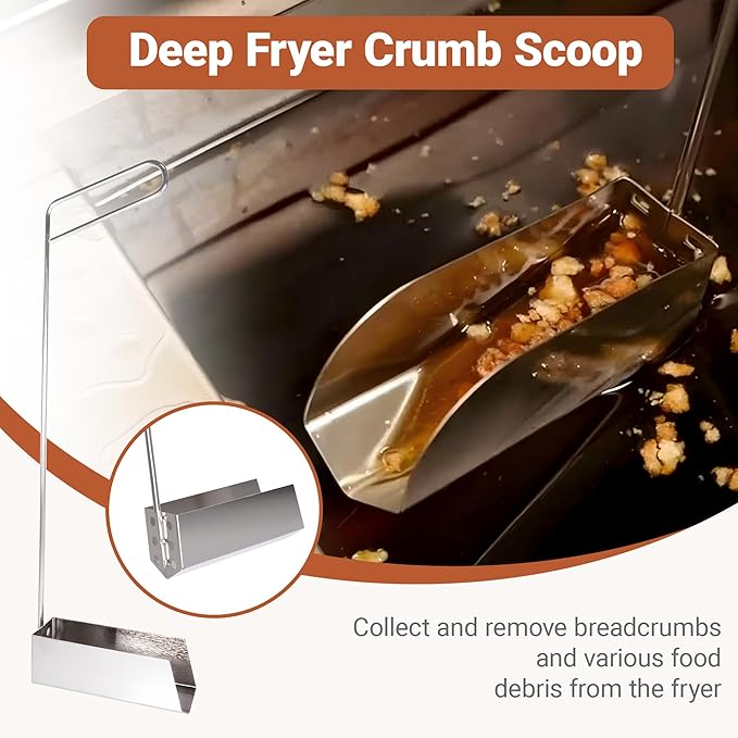 4 PCS Fryer Cleaning Tools with Deep Fryer Stainless Steel L-Shaped Brush, Deep Fryer Crumb Scoop, Deep Fryer Cleanout Rod, Long Handle Deep Basket Brush for Restaurants, Air Fryers, Deep Fat Fryers