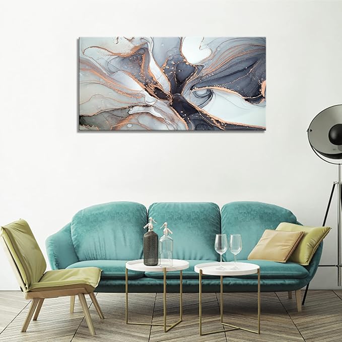 XXMWallArt FC3462 Framed Wall Art Gray and Gold Abstract Painting Background Abstract Canvas Wall Art Print Painting for Bedroom Living Room Office Wall Decor Home Decor