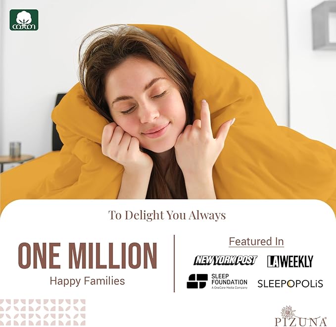 Pizuna Pure 100% Cotton Full Duvet Cover Set, Luxurious 400 Thread Count Long Staple Cotton Sateen Weave with Button Closure (Combed Honey Gold Cotton Duvet Cover Full)
