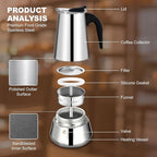 12 Cup Stovetop Espresso Maker Stainless Steel Moka Pot Stove Top Percolator Italian Coffee Makers Capable Mocha Greca Machine Cafe Classic Induction Cookers for Home and Camping 600ml 20oz